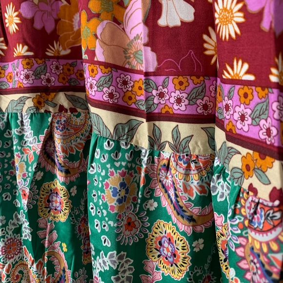 NWT Umgee Boutique Boho Hippy Floral Print Dress S - 2X green burgundy mix - Picture 4 of 15
